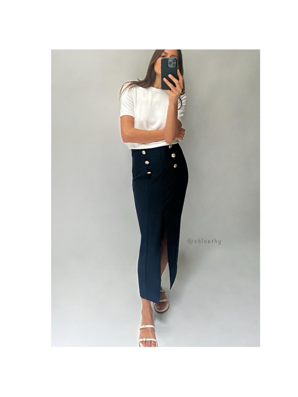 Zara PENCIL SKIRT WITH GOLD‎ BUTTONS Navy Size Medium